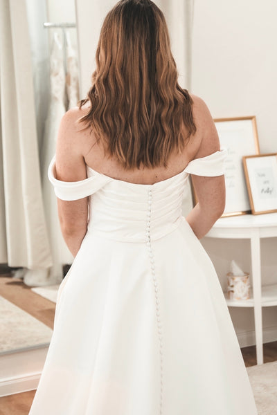 Elegant Ball Gown Off the Shoulder Satin Bridal Dresses AB24102604