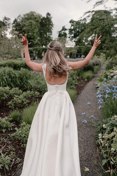 Elegant Ball Gown Square Neck Heavy Satin Long Bridal Dresses AB24110503