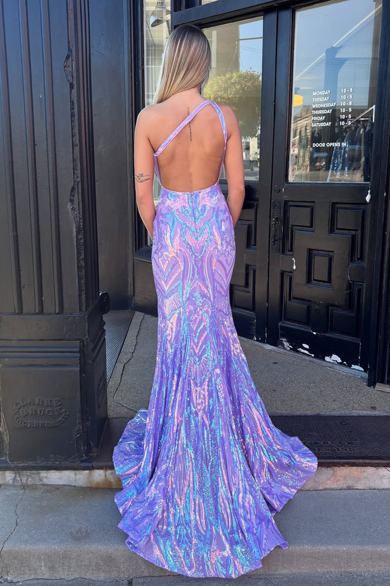 Cute Mermaid V Neck Lavender Chiffon Tiered Prom Dress AB26031303 main image 1