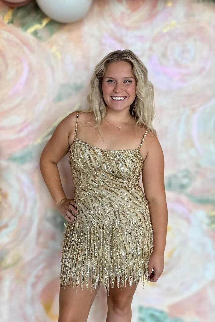 Cute Gold Sequins Scoop Neck Tight Short Homecoming Dresses with Beadi Anniebride Cute Gold Sequins Scoop Neck Tight Short Homecoming Dresses with Beadi Anniebride