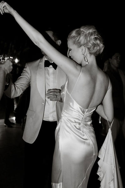 Chic Mermaid V Neck White Silk Satin Bridal Dresses AB24112203