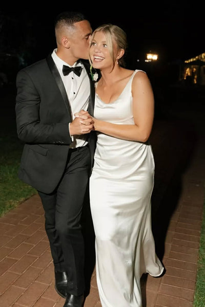 Sheath Square Neck Silk Satin Long Bridal Dresses AB24122814