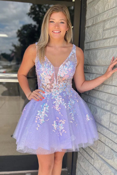 Cute A Line V Neck Orange Sequins Short Homecoming Dresses AB091504
