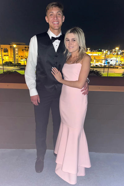 Charming Mermaid Straps Light Pink Elastic Satin Long Prom Dress AB25020103