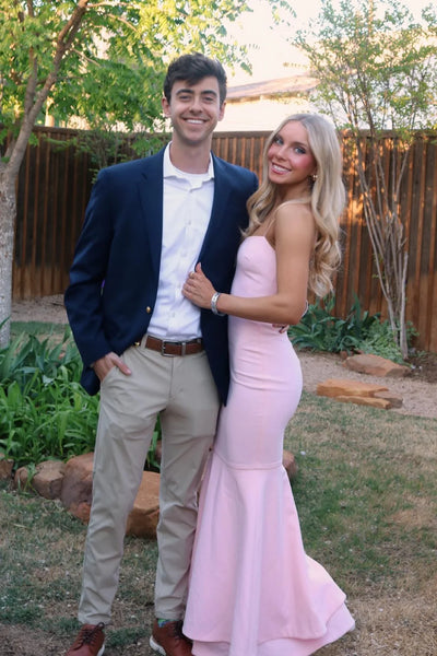 Charming Mermaid Straps Light Pink Elastic Satin Long Prom Dress AB25020103