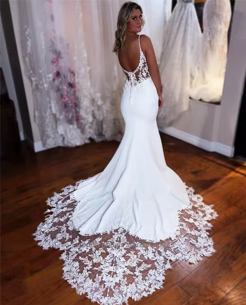 Elegant Mermaid Sweetheart Satin Wedding Dress with Appliques AB25101408