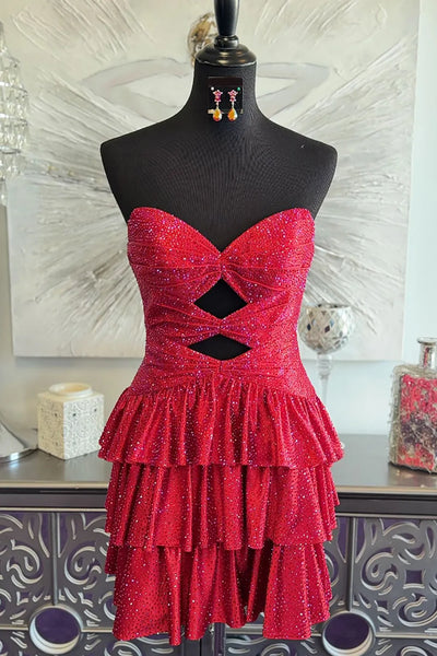 A-Line Sweetheart Royal Blue Tiered Homecoming Dress with Beading AB25090901