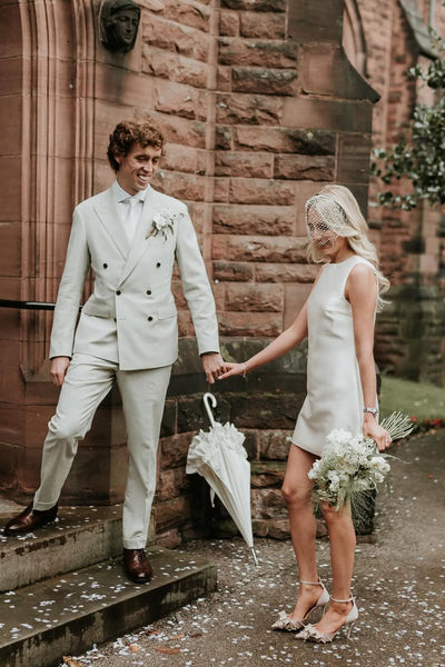 Simple Fashion Round Neck Twill Satin Short Bridal Dresses AB24122816