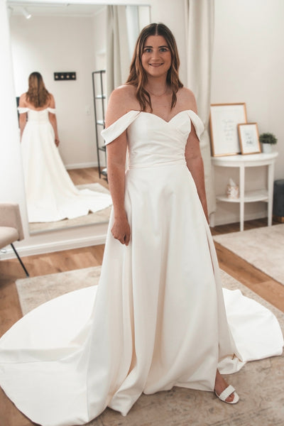 Elegant Ball Gown Off the Shoulder Satin Bridal Dresses AB24102604