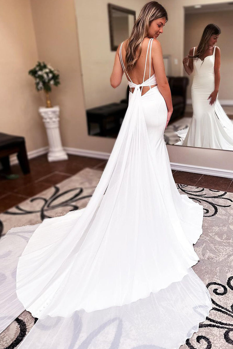 Elegant Mermaid Strapless Satin Long Wedding Dresses main image 0