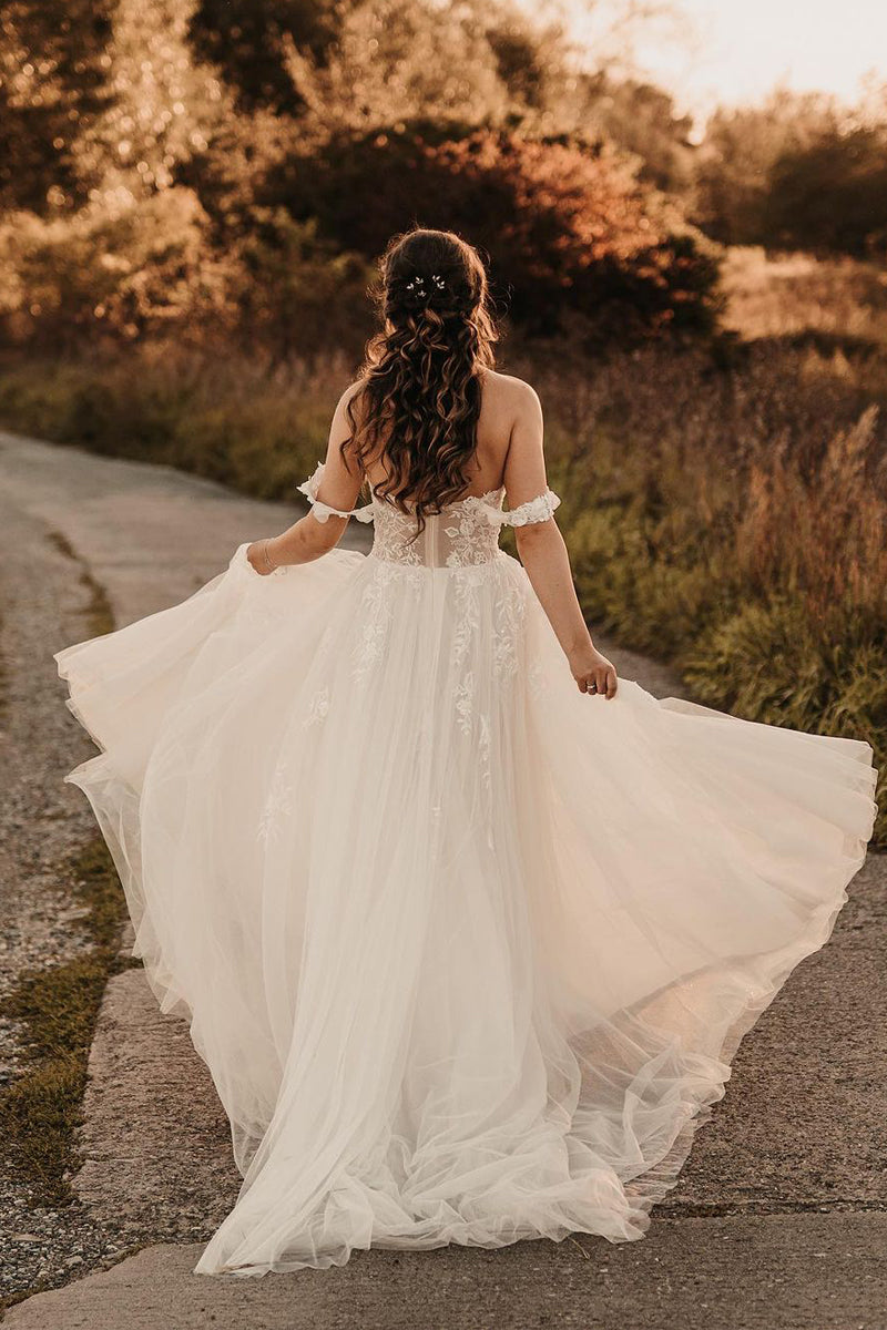 Fairytale A Line High Neckline Tulle White Wedding Dress