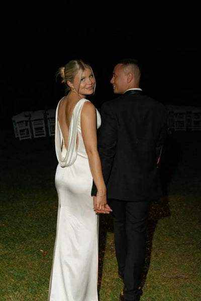 Sheath Square Neck Silk Satin Long Bridal Dresses AB24122814