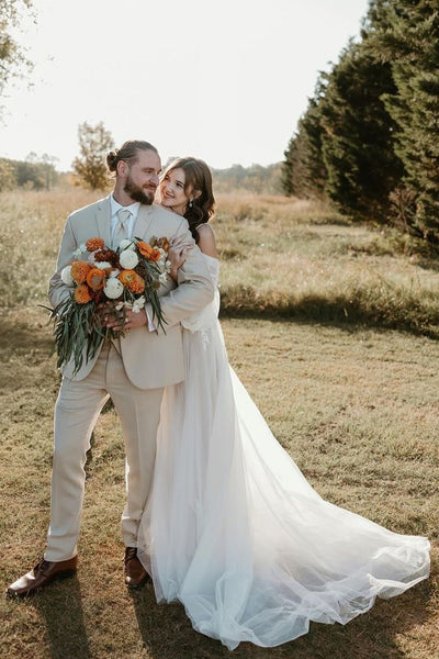 Fairy A Line Off the Shoulder Tulle Bridal Dresses with Appliques AB24112204