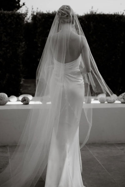 Chic Mermaid V Neck White Silk Satin Bridal Dresses AB24112203