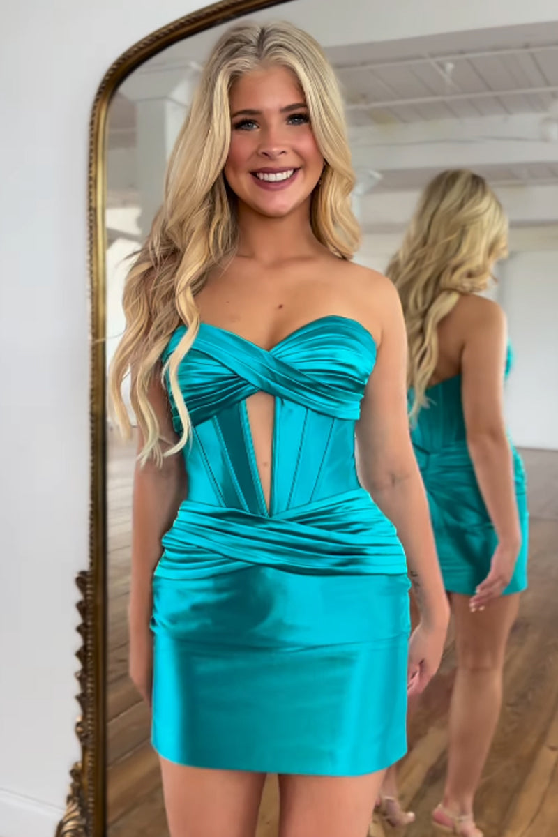 Peacock blue Strapless Bodycon Keyhole Short Homecoming Dresses AB4052904 Anniebride Peacock blue Strapless Bodycon Keyhole Short Homecoming Dresses AB4052904 Anniebride