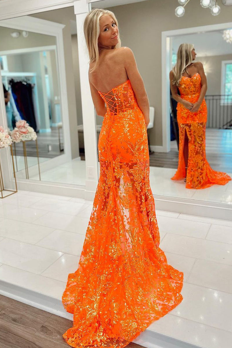 2023 Mermaid Long Orange Prom Dresses Party Dress