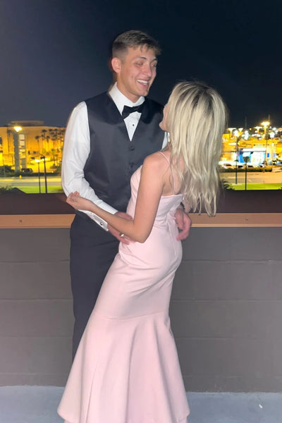 Charming Mermaid Straps Light Pink Elastic Satin Long Prom Dress AB25020103