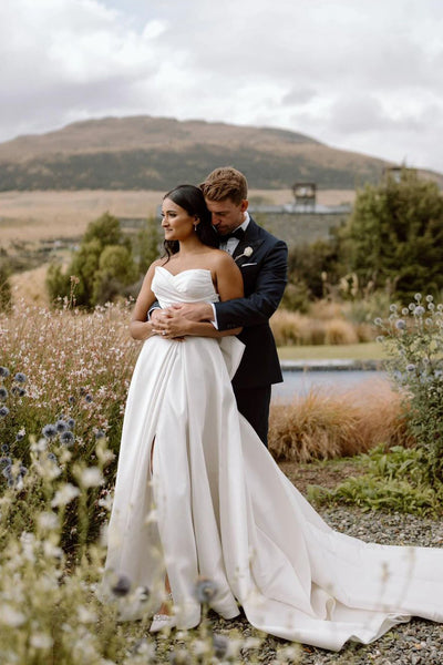 Elegant Ball Gown Sweetheart Satin Long Bridal Dresses AB24102904