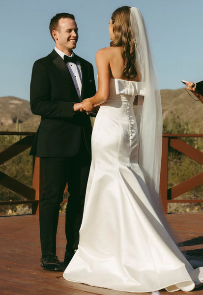 Chic Mermaid Strapless Satin Long Bridal Dresses AB24110607