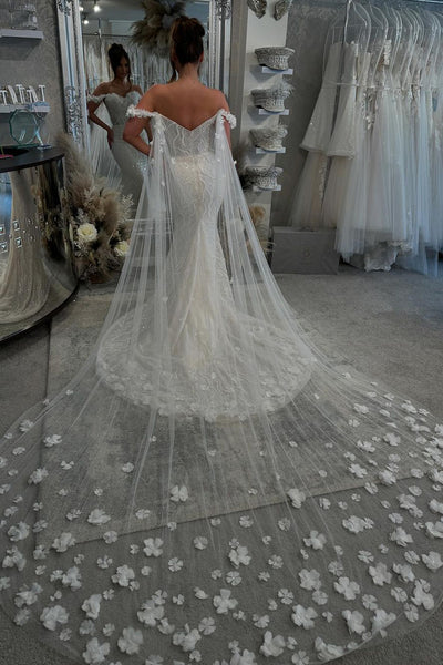 Charming Mermaid Off the Shoulder Lace Long Bridal Dresses AB24103009