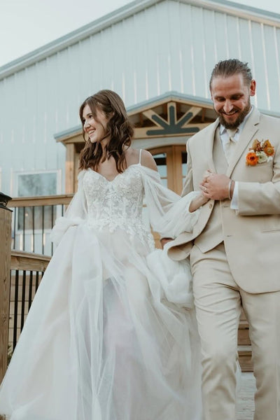 Fairy A Line Off the Shoulder Tulle Bridal Dresses with Appliques AB24112204