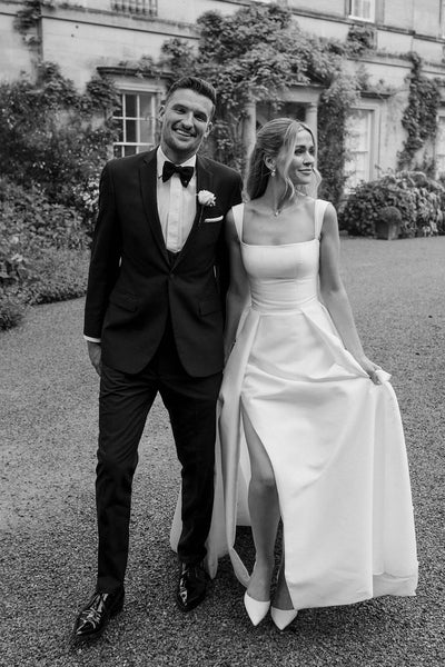 Elegant Ball Gown Square Neck Heavy Satin Long Bridal Dresses AB24110503