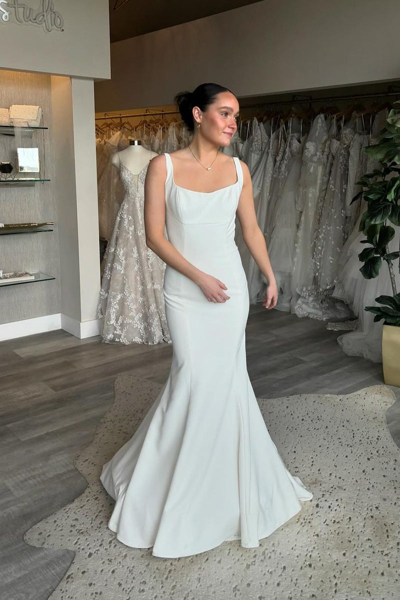 Mermaid Square Neck Satin Wedding Dresses AB4040802 – Anniebride
