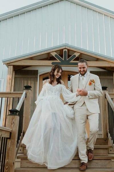 Fairy A Line Off the Shoulder Tulle Bridal Dresses with Appliques AB24112204