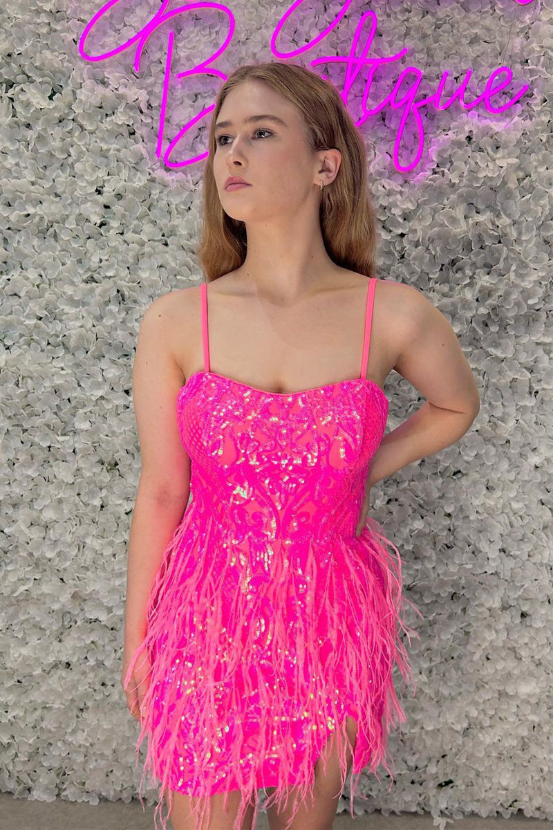 Sweet Bodycon Sweetheart Hot Pink Sequins Lace Short Homecoming Dresse