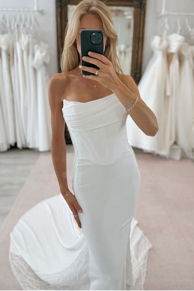 Elegant Mermaid Scoop Neck Elastic Satin Bridal Dresses AB24102612