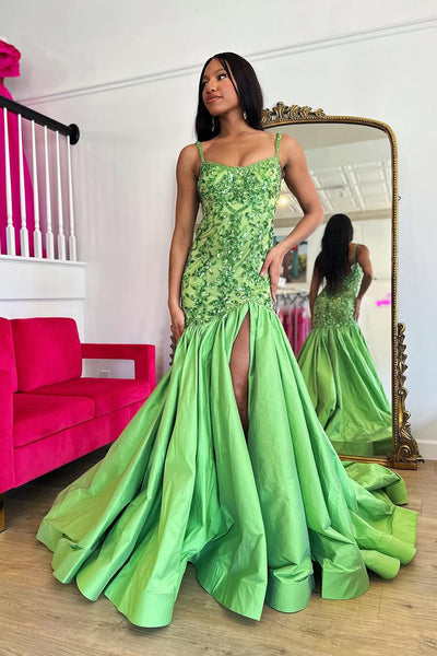 Mermaid Sweetheart Light Green Long Prom Dresses with Slit AB25031603