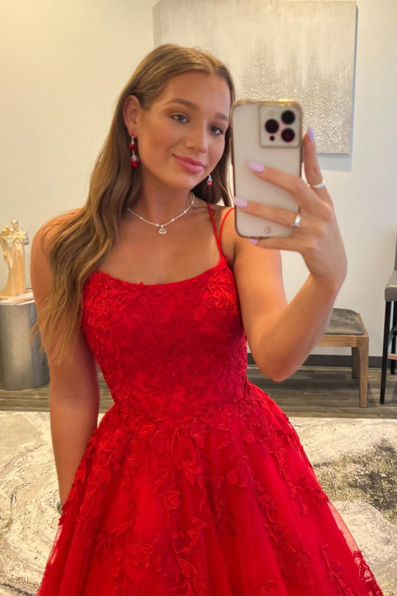 Charming Ball Gown Sweetheart Applique Lace Glitter Tulle Red Long Prom Dress main image 0