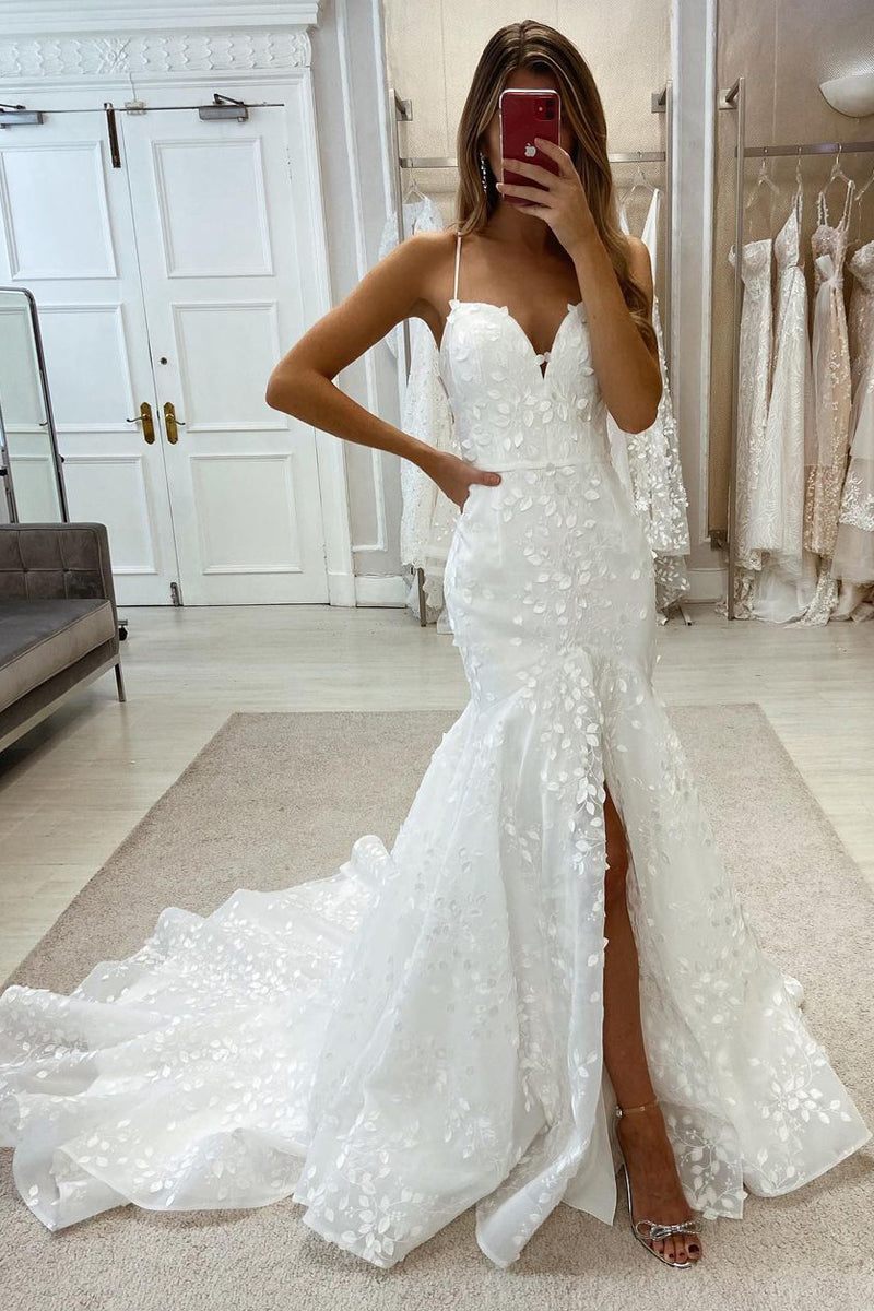 mermaid wedding dress with slit Charming Mermaid Sweetheart Tulle Wedding Dresses with Slit AB092003