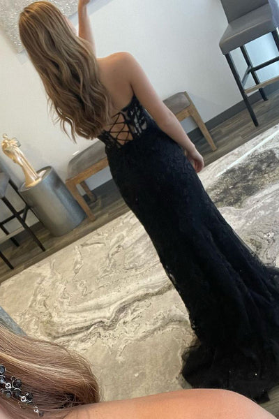 Charming Mermaid Sweetheart Black Lace Long Prom Dresses with Slit AB102003