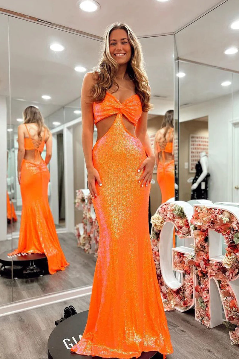 orange cute dresses Cute Mermaid Sparkly Sweetheart Orange Sequins Prom Dresses AB10904