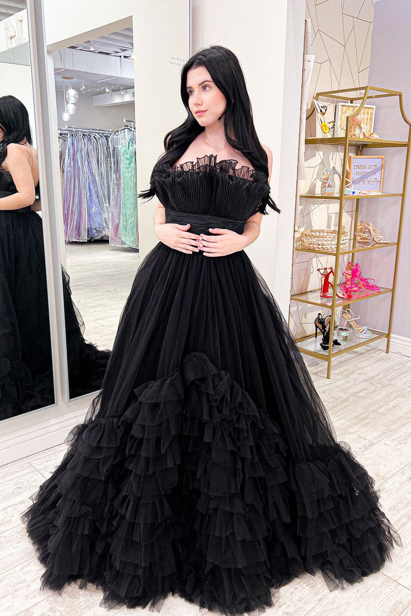 Cute Ball Gown Black Tulle Prom Dresses AB11902 Anniebride Cute Ball Gown Black Tulle Prom Dresses AB11902 Anniebride