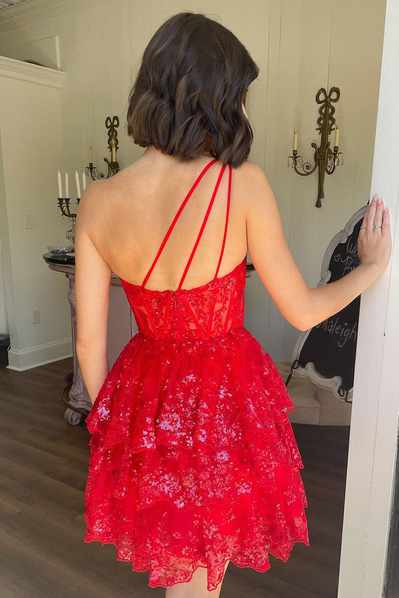 Cute A-Line One Shoulder Red Sequin Tiered Homecoming Dresses AB24091202 Cute A-Line One Shoulder Red Sequin Tiered Homecoming Dresses AB24091202