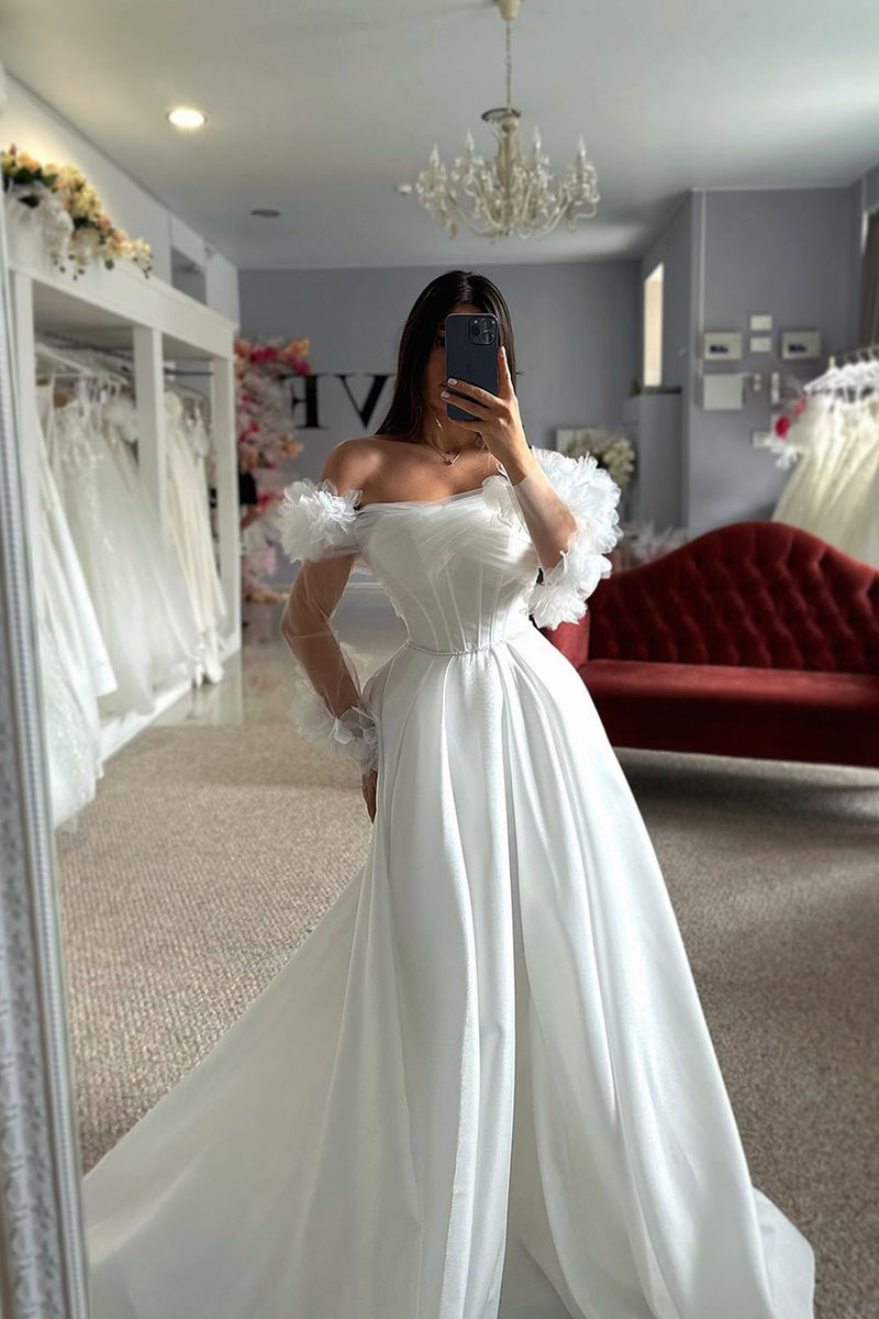 Elegant Ball Gown Strapless Satin Tulle With Veil Long Wedding Dresses C4236 main image 1