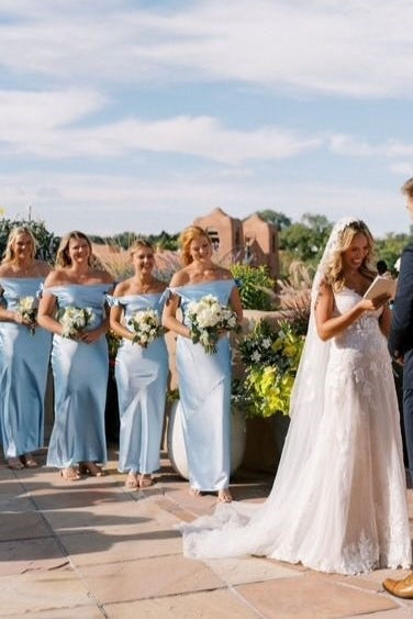 Blush Sheath Cold Shoulder Satin Long Bridesmaid Dress