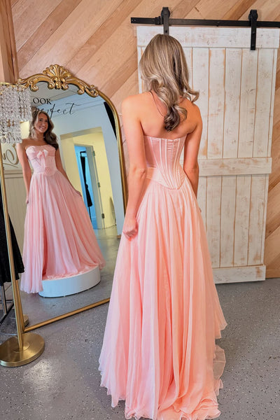 Cute A Line Strapless Chiffon Long Prom Dress with Bow AB25102610