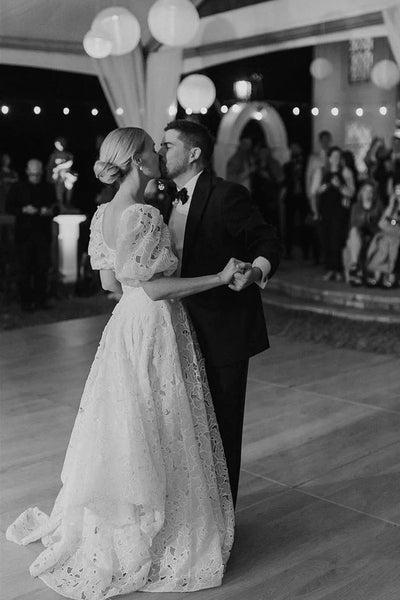 Bohemian A Line Square Neck Chiffon Long Bridal Dresses with Ruffled Sleeves AB24110502