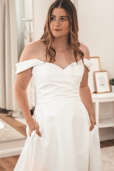 Elegant Ball Gown Off the Shoulder Satin Bridal Dresses AB24102604