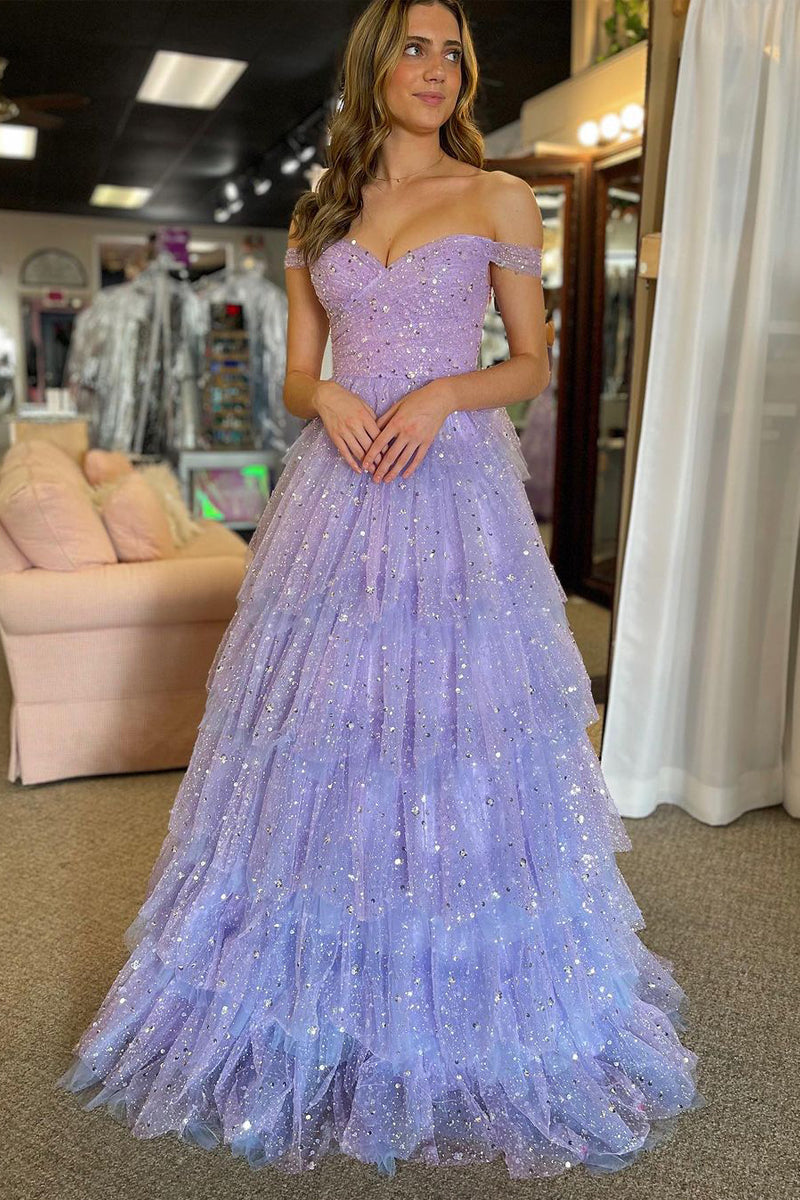 lavender ruffle prom dress Lilac Plunging Halter Neck Sequin Tulle Trumpet Long Train Prom Dress
