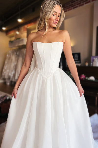 Fairy A Line Strapless Satin Long Bridal Dresses AB24122801