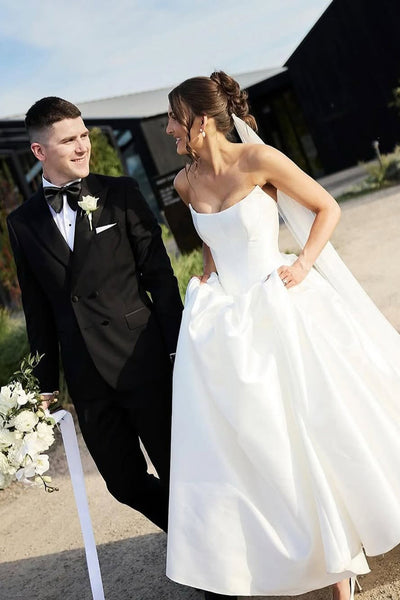 Ball Gown Scoop Neck Heavy Satin Wedding Dress with Pockets AB05060204