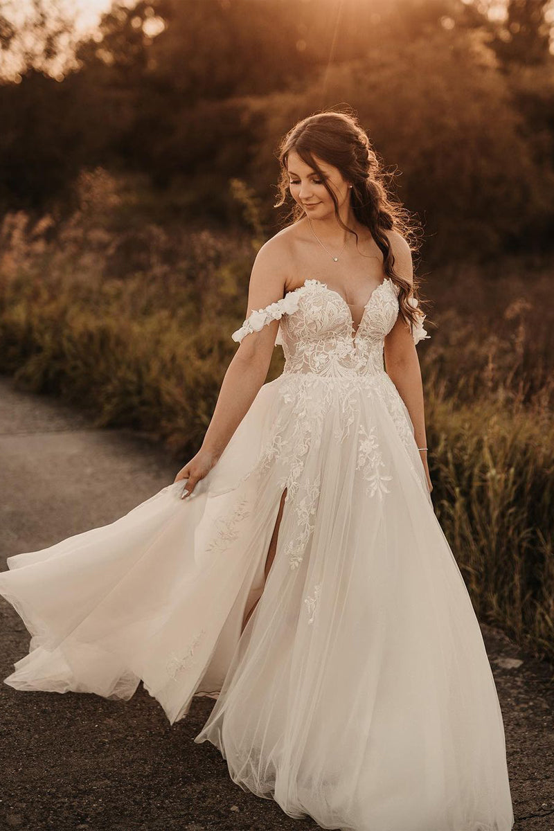 Fairy A Line Sweetheart Tulle Wedding Dresses with Slit AB101501   Anniebride