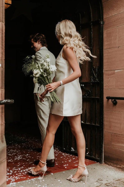 Simple Fashion Round Neck Twill Satin Short Bridal Dresses AB24122816