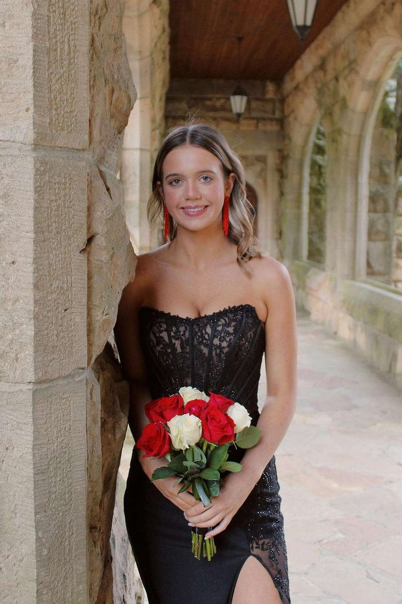 Sexy Long Mermaid Strapless Sequined Beading Prom Dress With Slit main image 1
