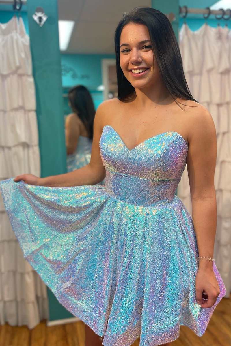 Cute A Line Sweetheart Light Blue Sequins Short Homecoming Dresses ABHC061839 Cute A Line Sweetheart Light Blue Sequins Short Homecoming Dresses ABHC061839