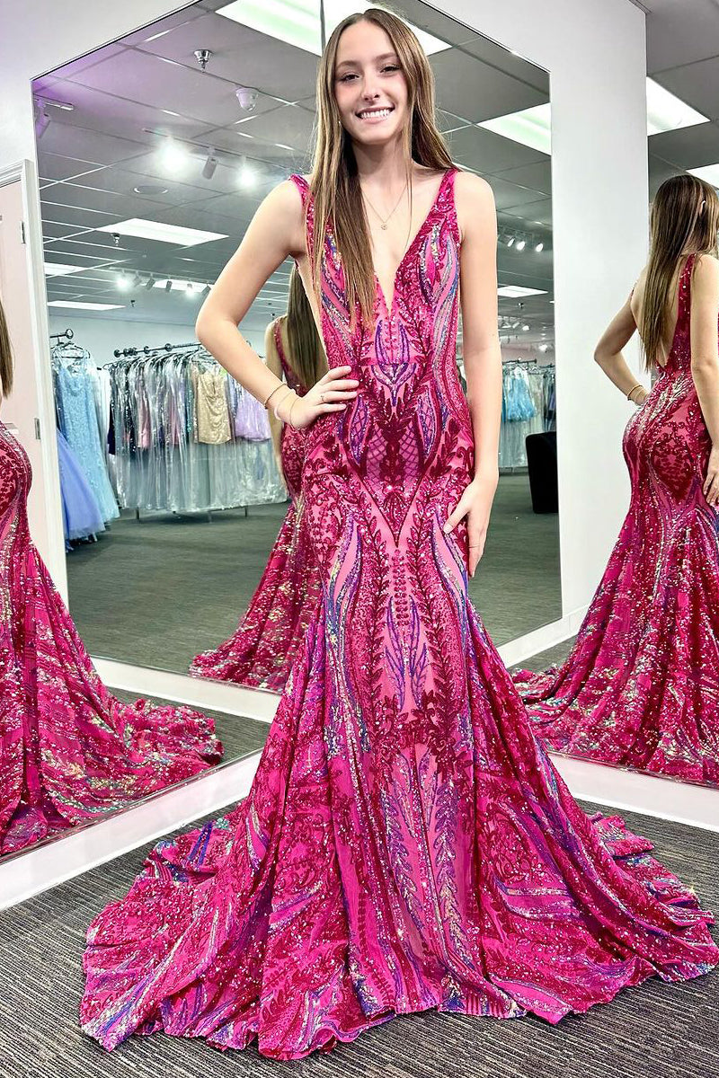 2023 Sparkly Mermaid Scoop Neck Sage Green Sequins Prom Dresses with Slit main image 1